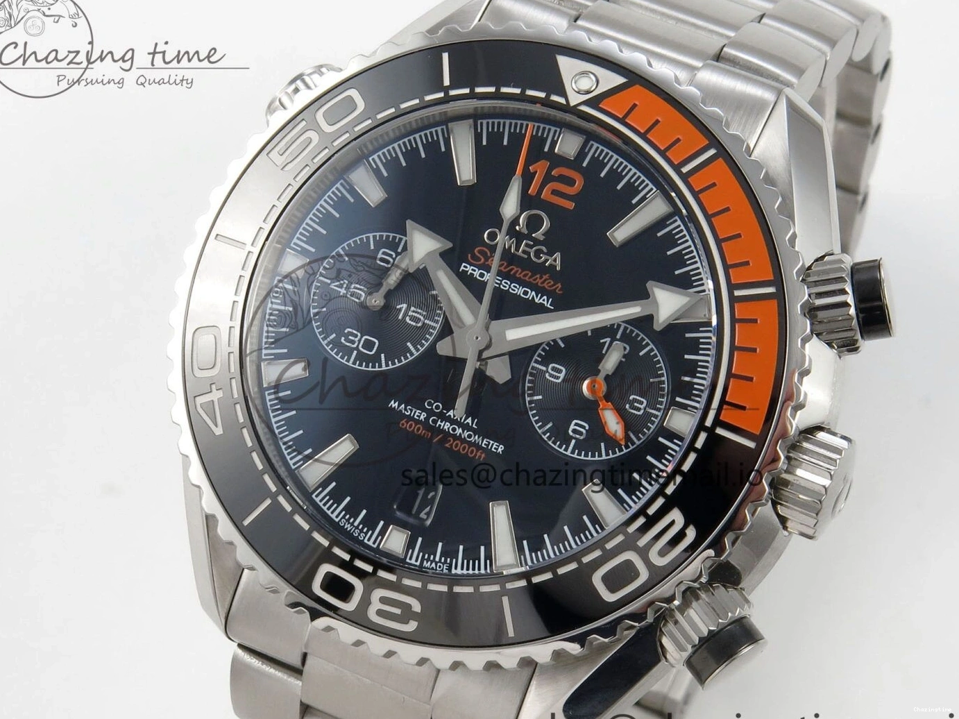 0517 Timeless Planet Ocean 600M Chrono SS VRF 1:1 Best Edition Black Orange Bezel Black Dial on SS Bracelet A 7652